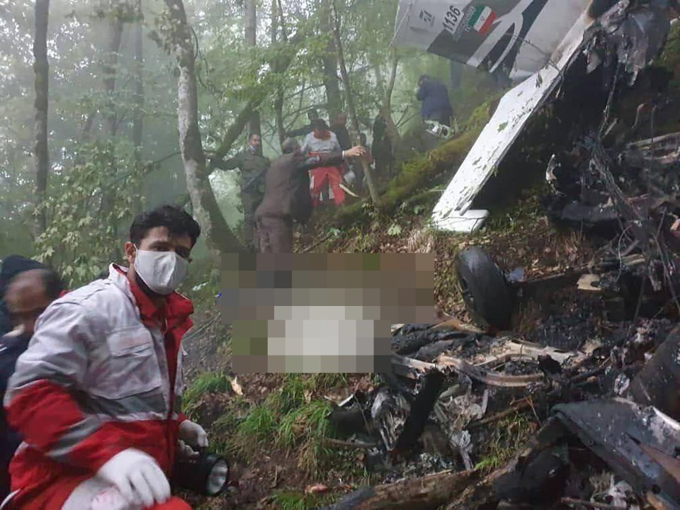 Search and rescue personnel search the wreckage