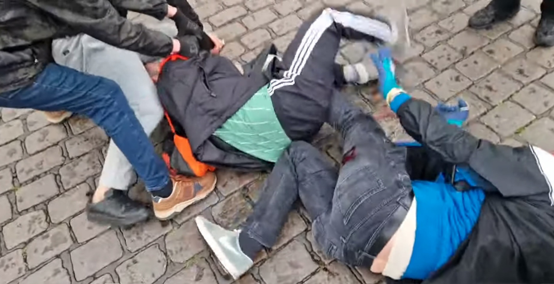 Shocking video from the attack showed one victim bleeding from his leg