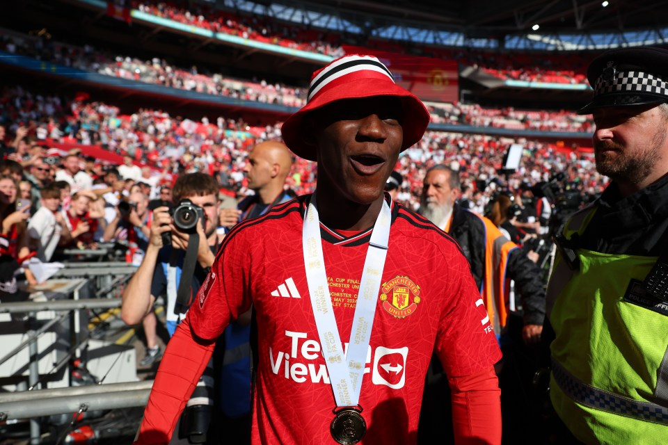 Kobbie Maino celebrated Manchester United's FA Cup triumph in style