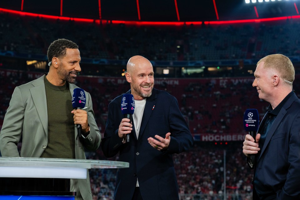 Rio Ferdinand with Erik ten Hag and Paul Scholes