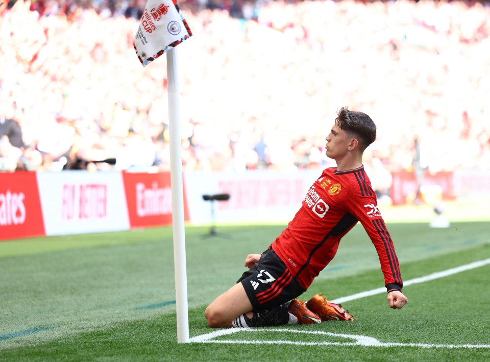 The goalie was clearly jubilant after Alejandro Garnacho fired United ahead at Wembley