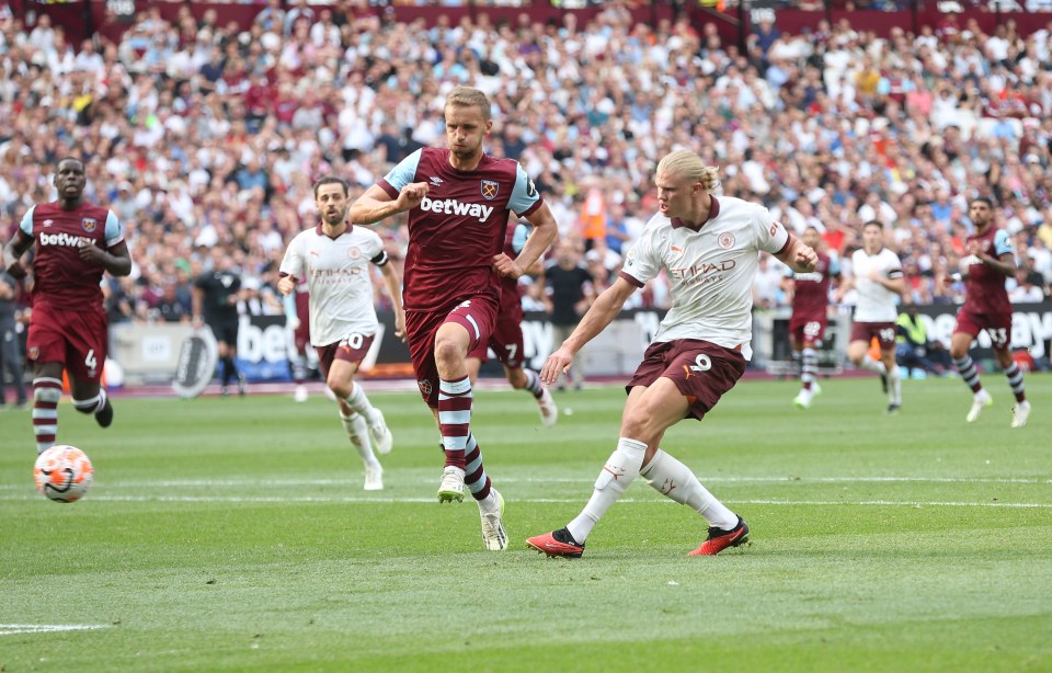 Erling Haaland bags for City against West Ham earlier this season