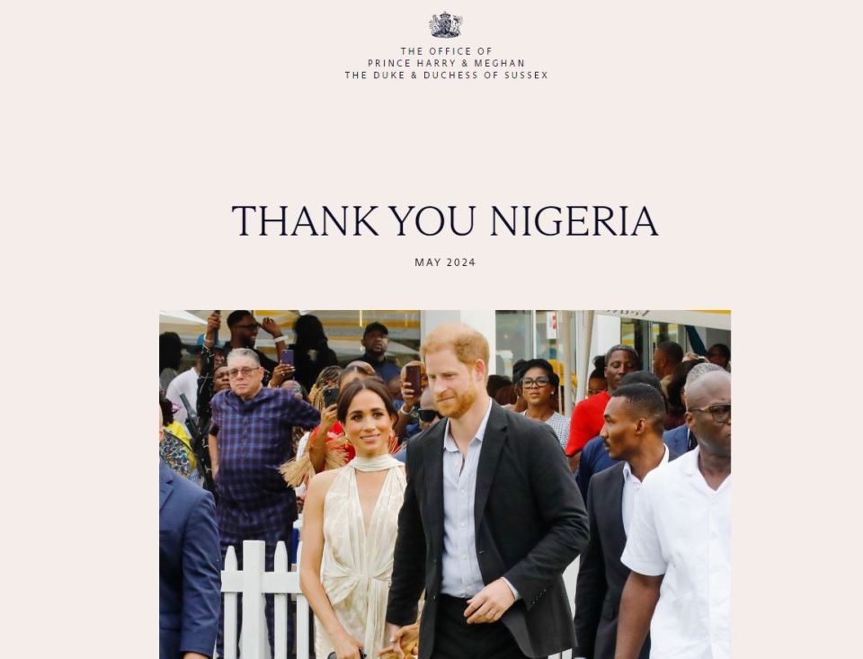 The Sussexes thanked the Nigerian people for their hospitality