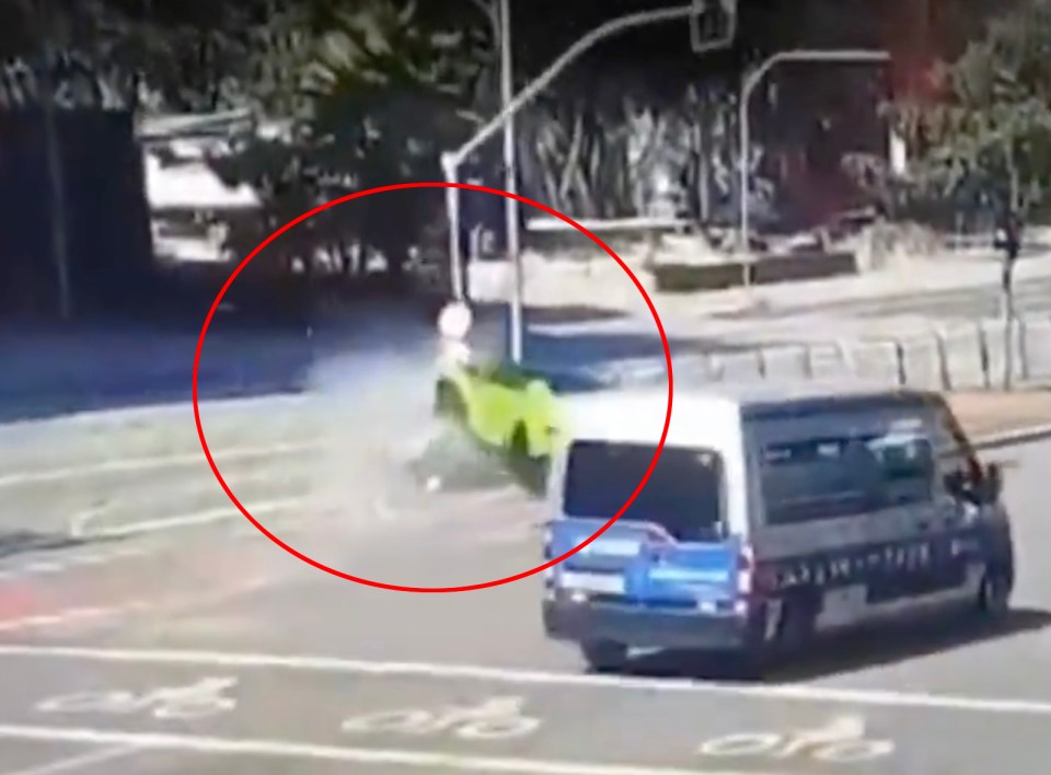 The video reveals the moment the supercar driver smashed into the pole