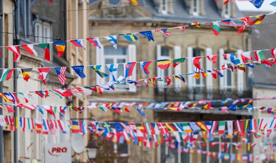 French town Carentan has put up hundreds of flags to mark D-Day - but without a Union Jack in sight