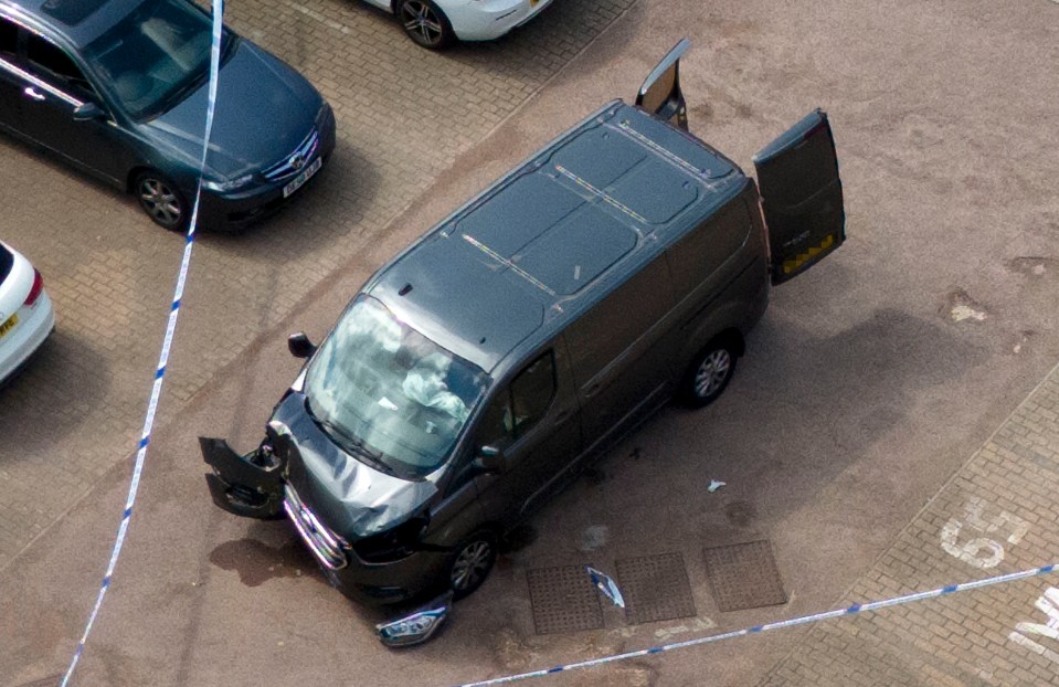 A van first smashed into a house before the 'sword attacker' began slashing people at random