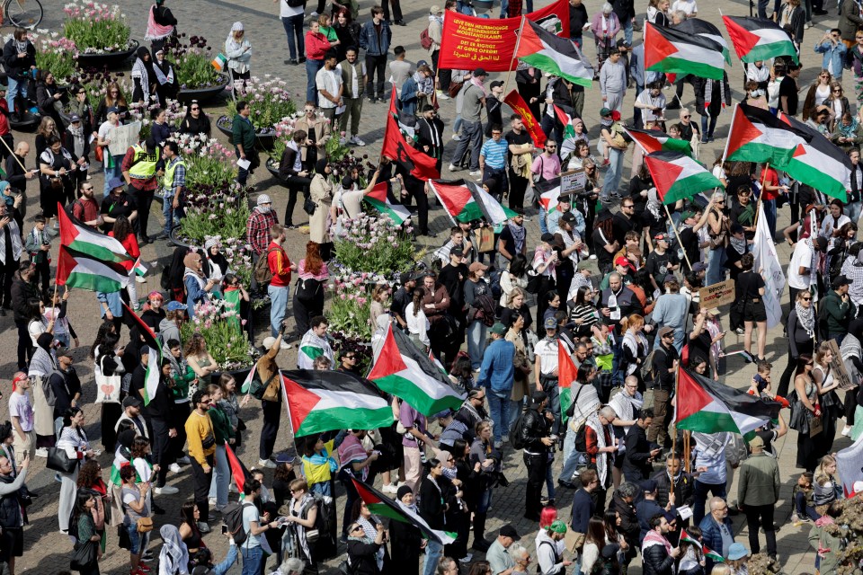 Crowds gather to protest Israel's participation in the Eurovision Song Contest