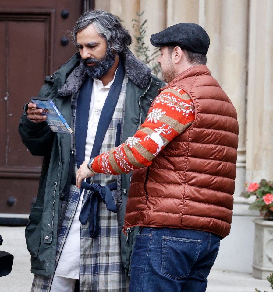 Danny and Kunal Nayyar on set