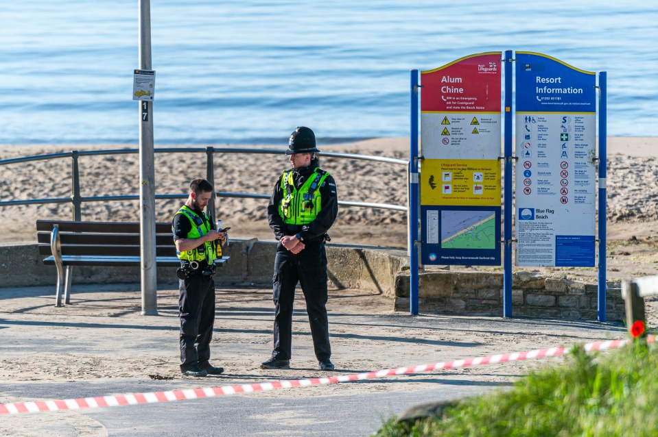 Officers stood guard at the beach on Saturday following Amie's murder