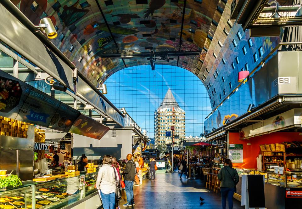 The markthal is a colourful food market serving snacks from all over the world