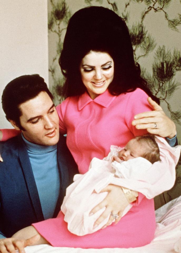 Elvis and Priscilla with baby Lisa Marie in 1968