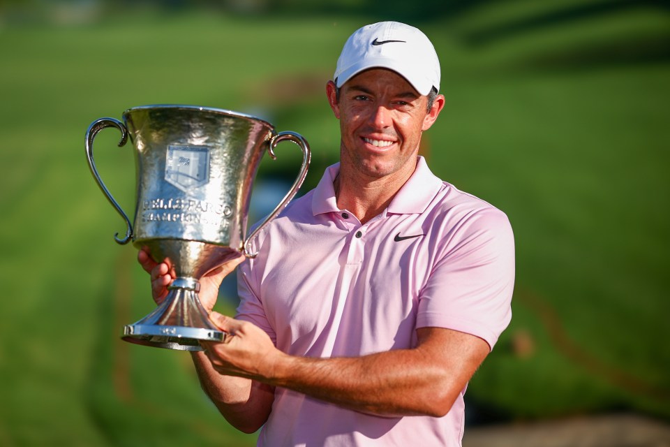 Rory McIlroy celebrates after winning the Wells Fargo Championship on May 12