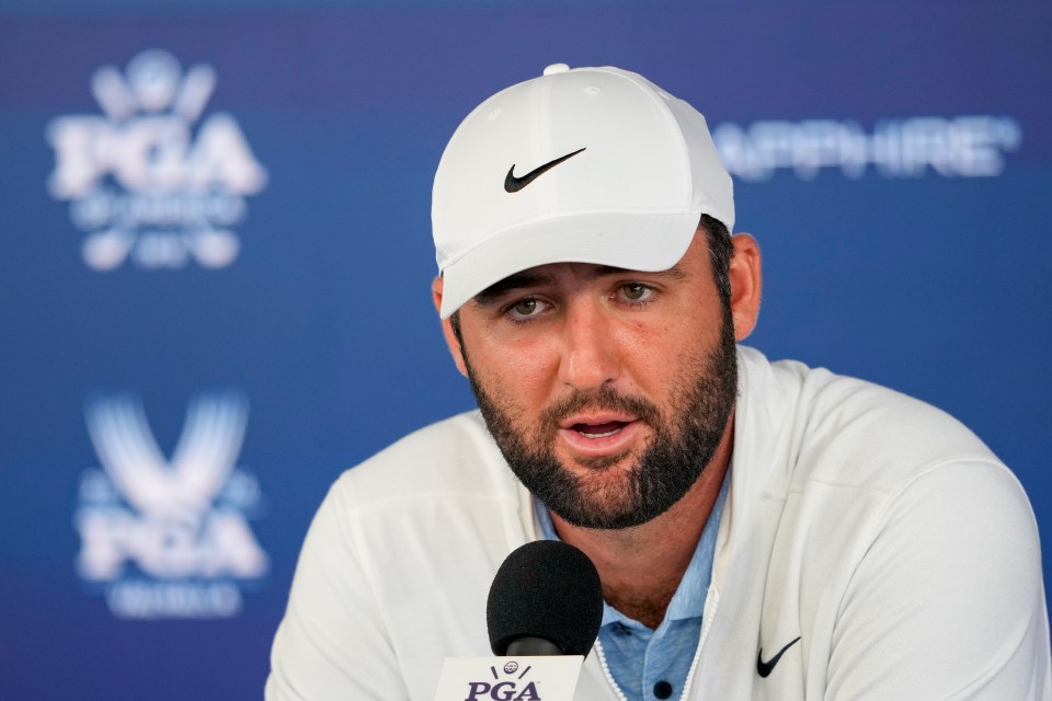 Scheffler speaks during a news conference after the second round of the PGA Championship golf tournament