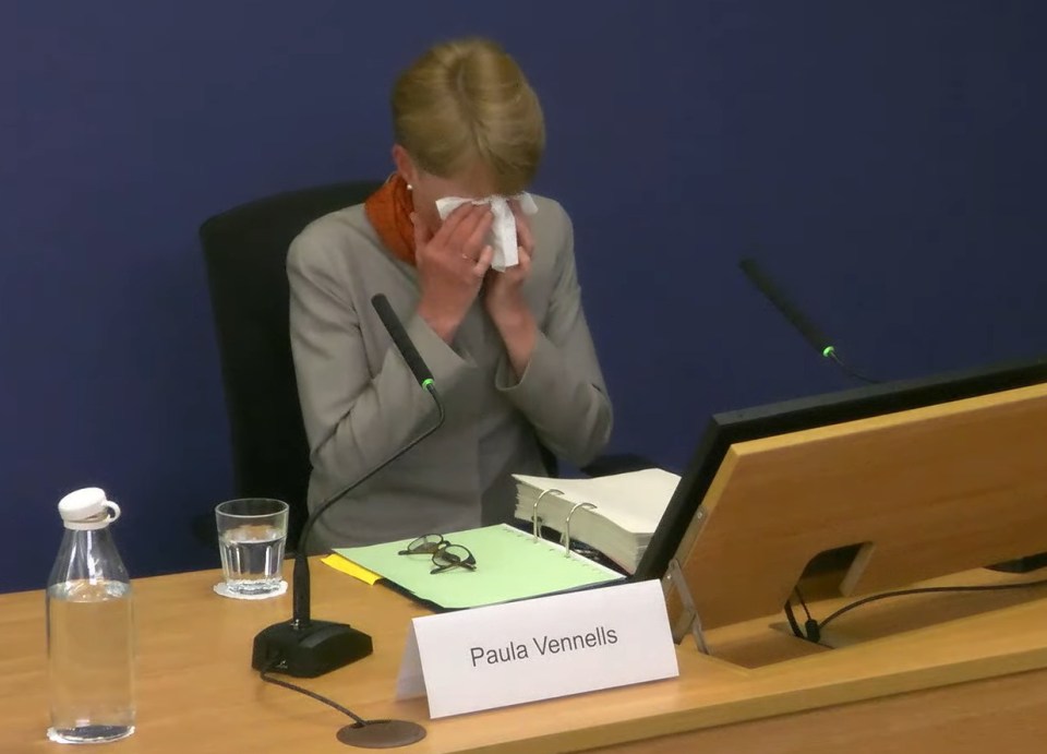 The former Post Office boss burst into tears as the three-day grilling began