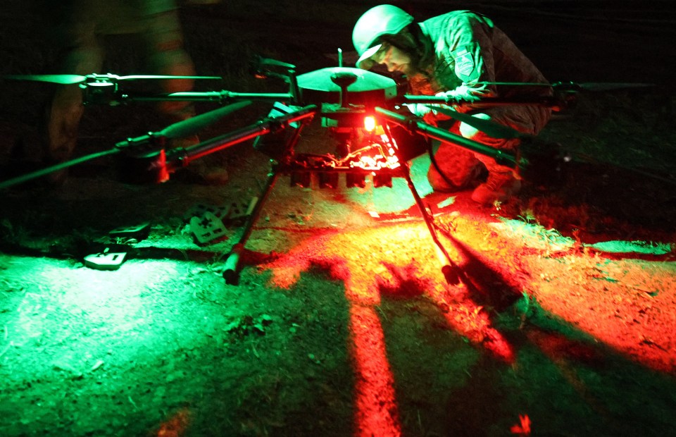 A 'Vampir' night drone is prepared to be launched close to the front