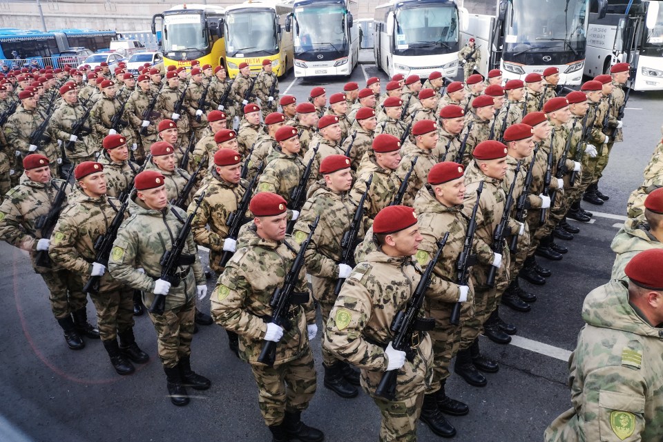 Soldiers on the Victory Day military parade in central Moscow