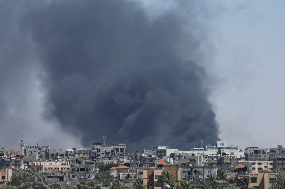 Black smoke rises in Rafah during an Israeli air strike