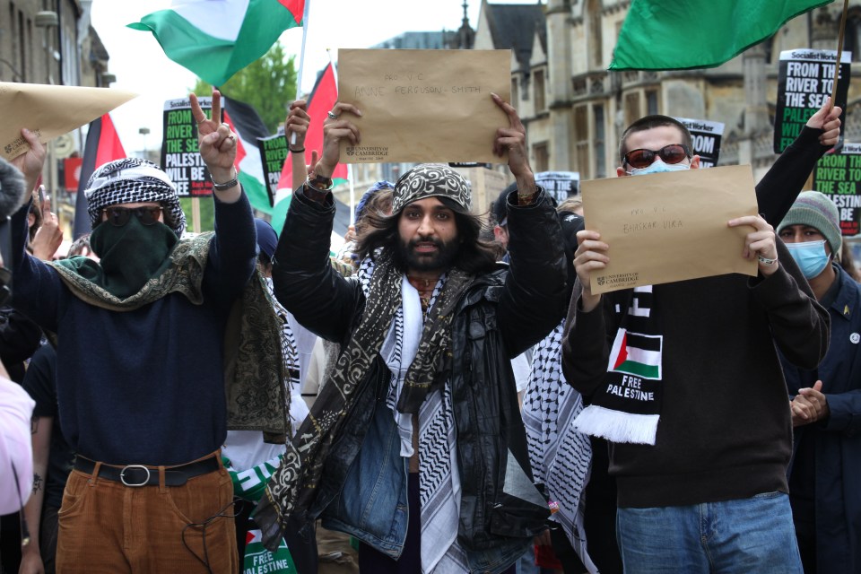 Cambridge University students, and masked supporters, petition the UNI