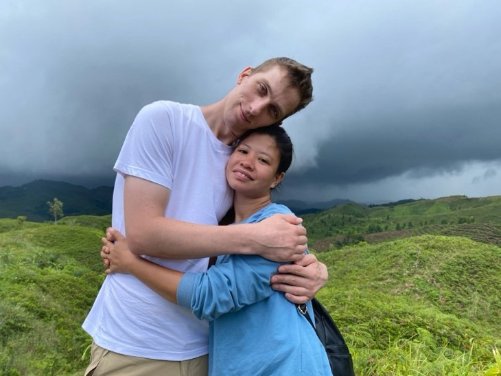 The Nevermets follows six couples who met online and fell in love  - pictured Matt from Warrington and Maria, from the Philippines