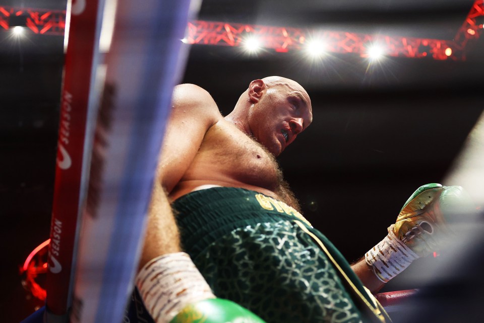 Tyson Fury is dazed after a barrage of punches by Oleksandr Usyk