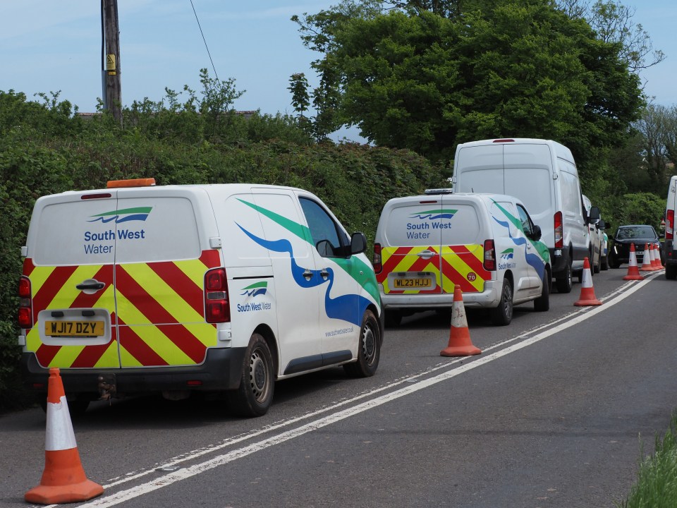 South West Water vehicles were spotted lined up along roads near Brixham as officers hunted down the source of the contamination