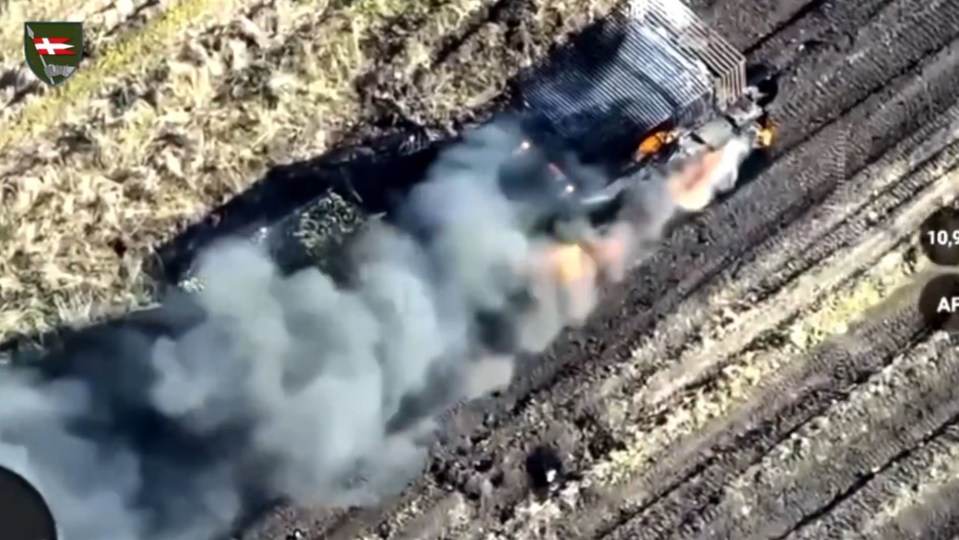 Ukrainian kamikaze drone destroys a Russian armoured vehicle last weekend