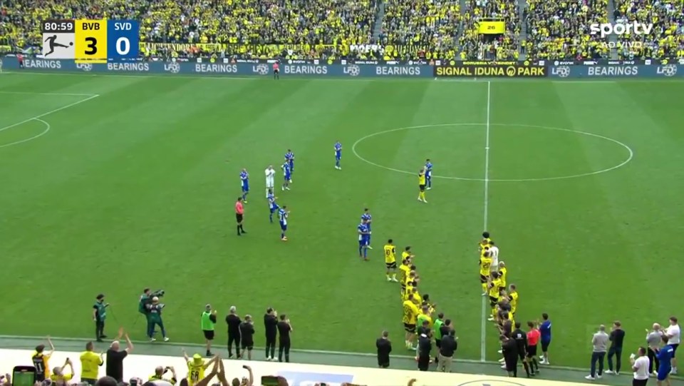 Darmstadt players clapped while the Dortmund squad formed a guard of honour