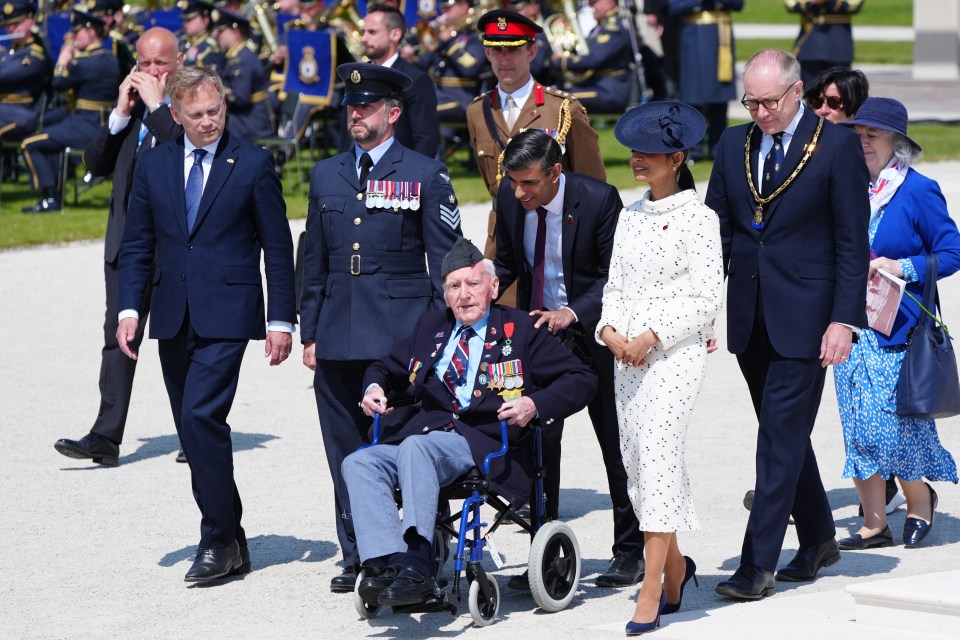 Mr Sunak, who pushed former RAF Sergeant Bernard Morgan in his wheelchair, told the veterans: 'You risked everything. And we owe you everything'