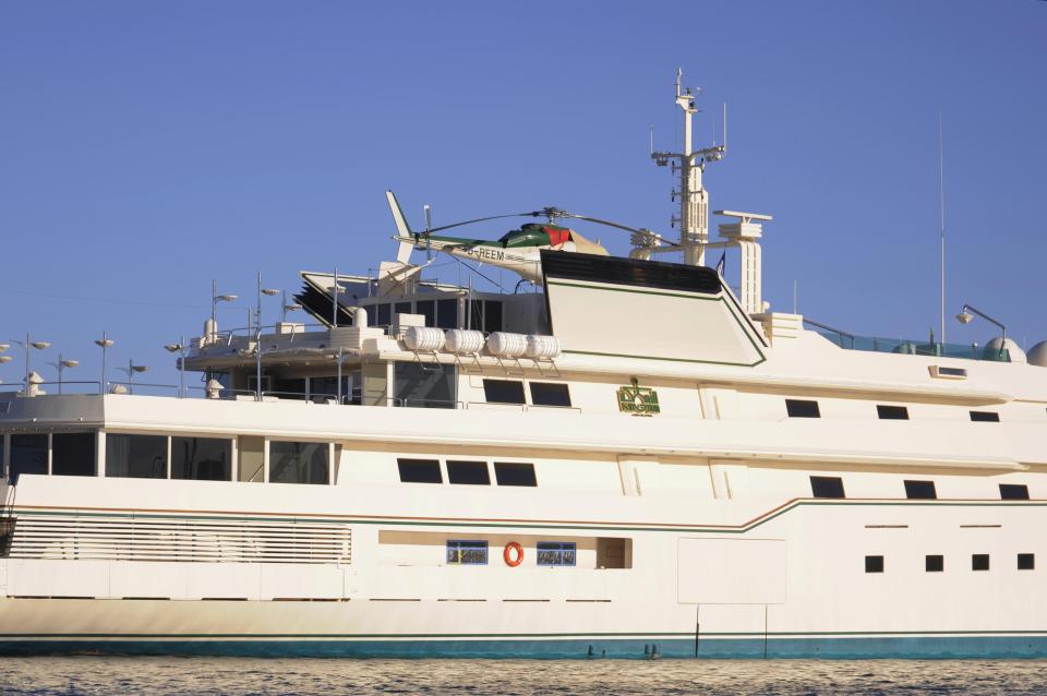 A closer look of the superyacht, which features a helipad at the top