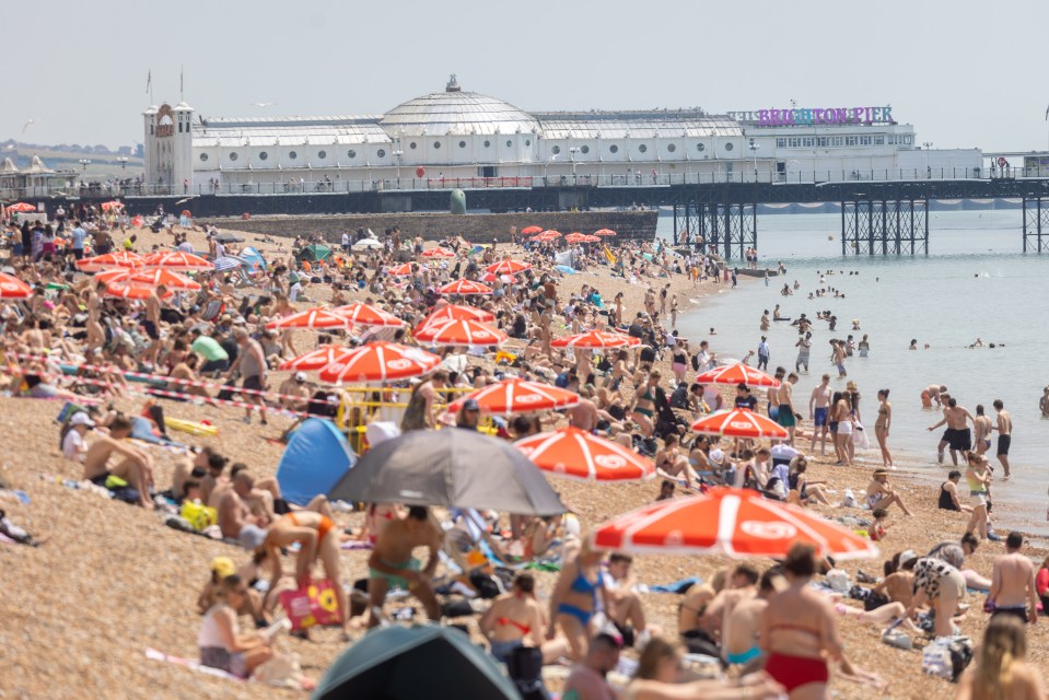 Brighton beach was packed as sunseekers revelled in the heat