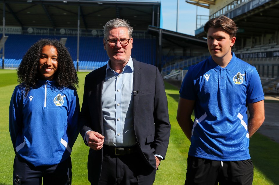 Sir Keir Starmer on a visit to Bristol Rovers football ground yesterday