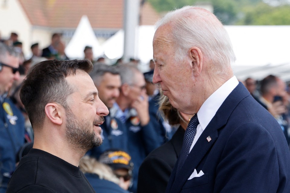 US President Joe Biden shakes hands with Zelensky