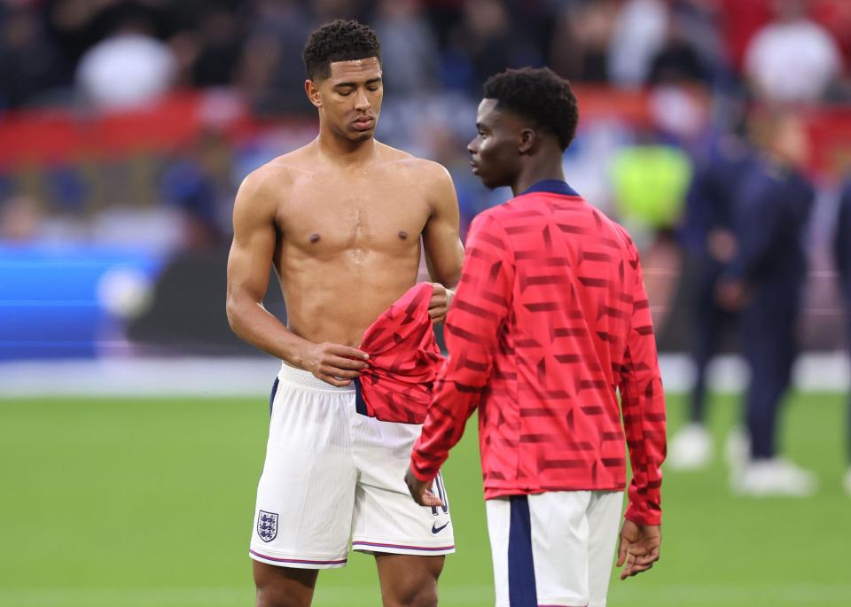 The midfielder warming up before England took on Serbia on June 16