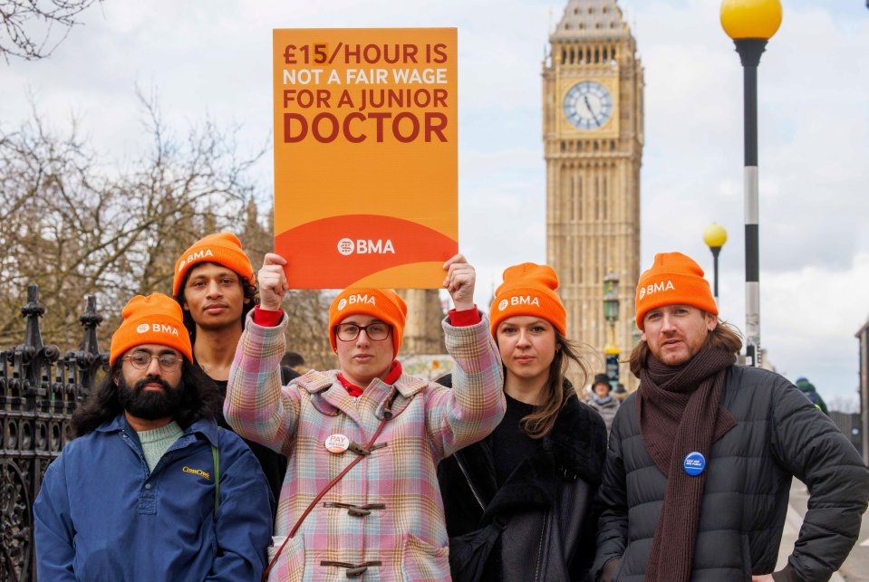 Junior doctors on the picket line outside St Thomas’s Hospital in London