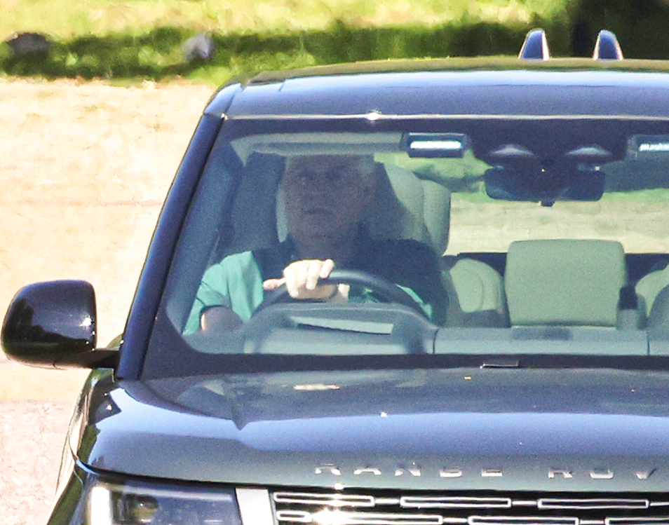 Prince Andrew was seen this morning behind the wheel of his Range Rover driving from his Royal Lodge home