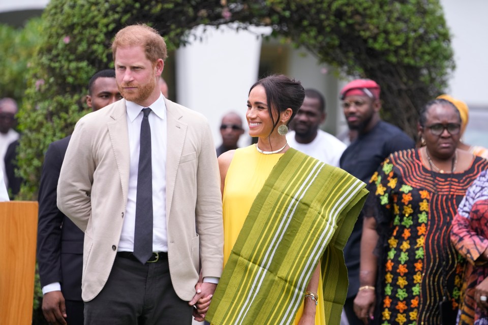 Prince Harry and Meg, pictured here during a trip to Nigeria in May, will not be jetting over to the UK this weekend