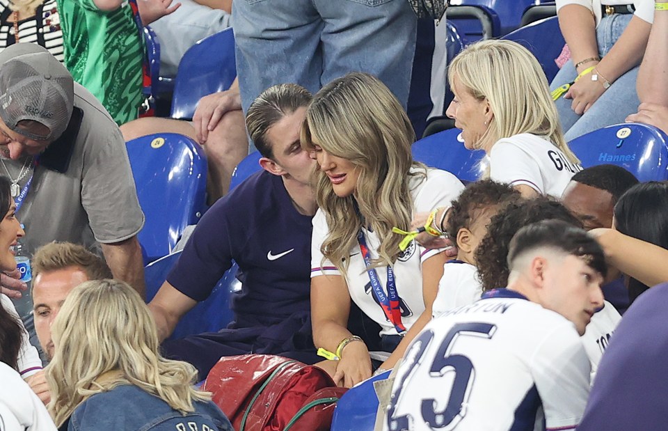 Conor Gallagher planted a kiss on his partner Aine as England completed their 2-1 comeback