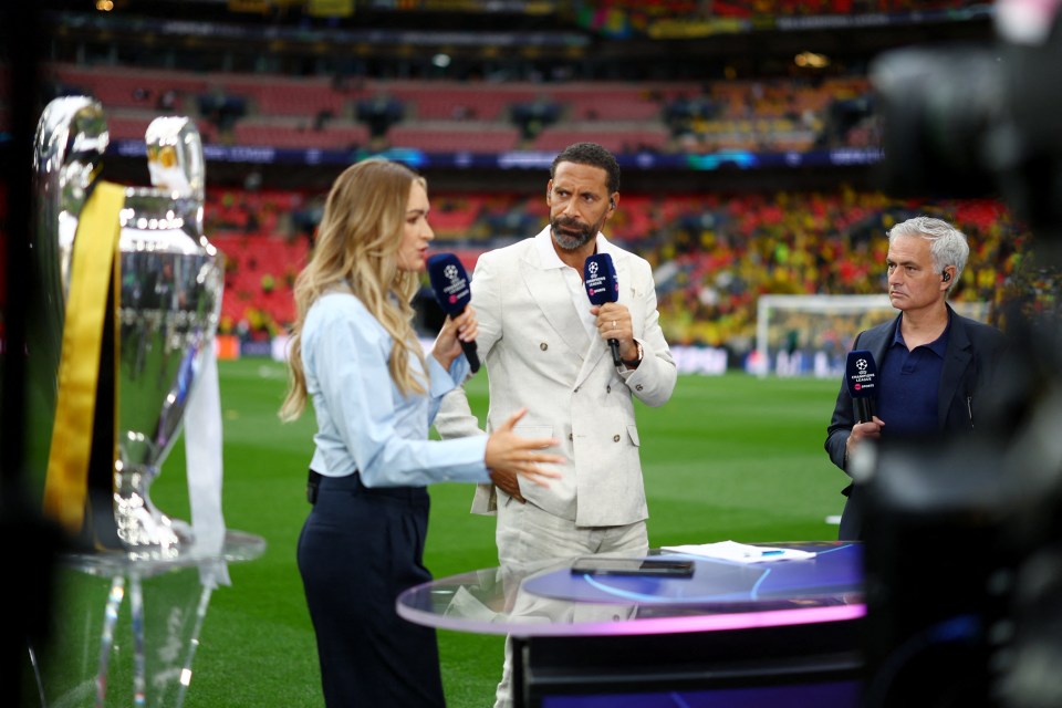 Laura Woods presented the action alongside Rio Ferdinand and Jose Mourinho