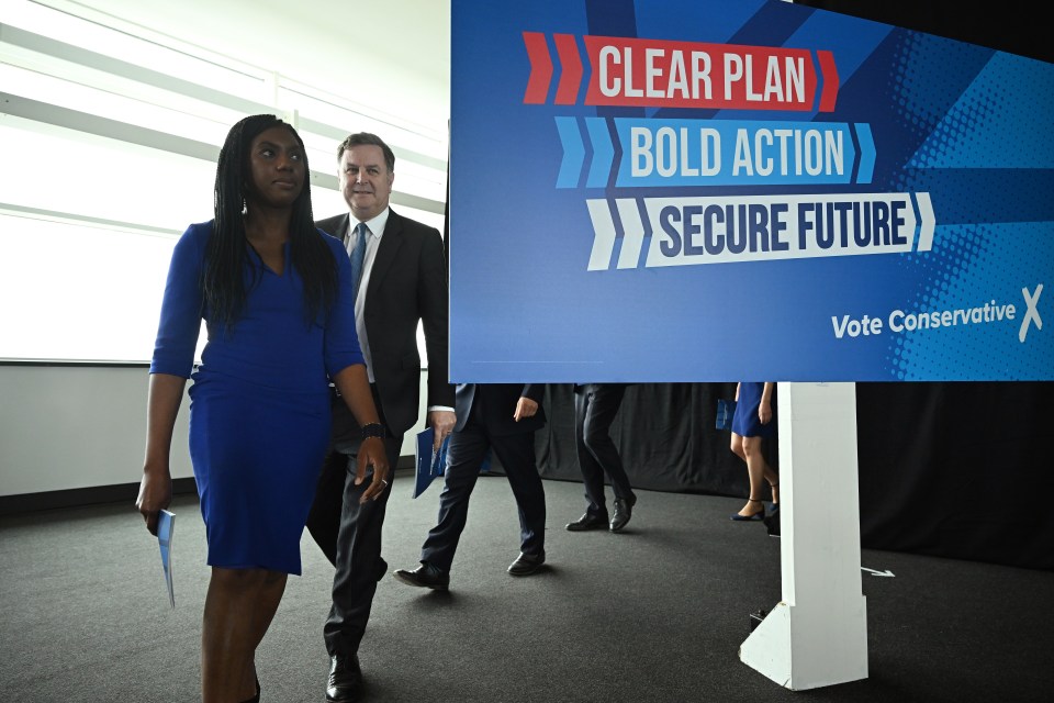 Business and Trade Secretary Kemi Badenoch arrives at the Conservative Party’s general election manifesto launch at Silverstone Circuit