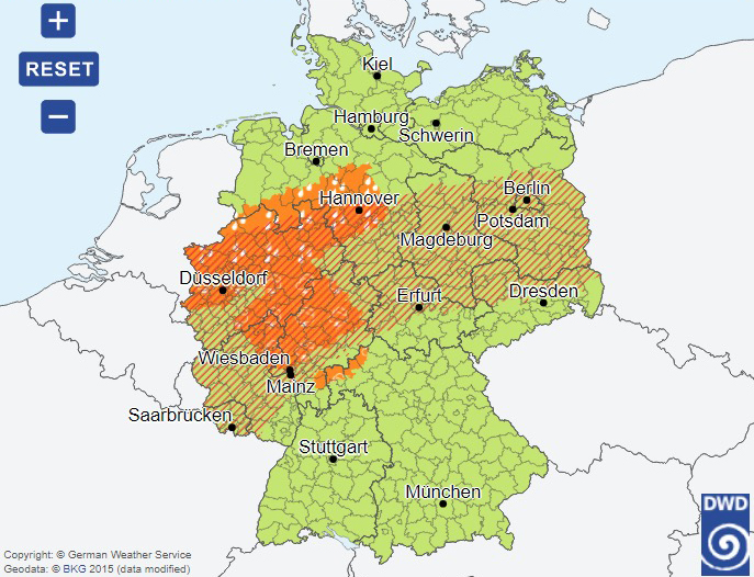 A weather map released by Germany's meteorology service the DWD