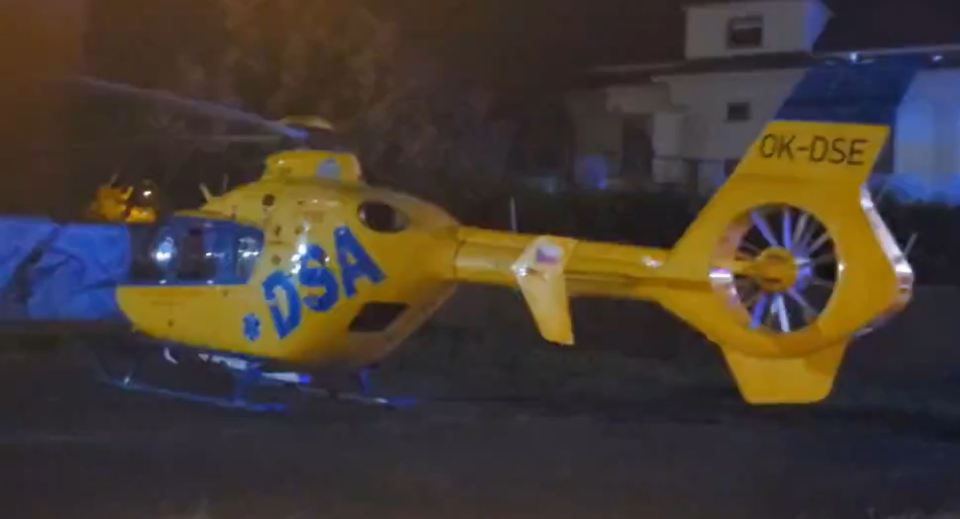 An emergency helicopter at the site