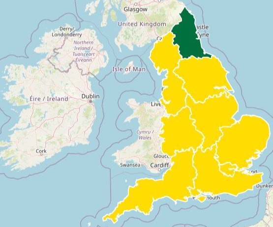 a map of the united kingdom with a green area in the middle