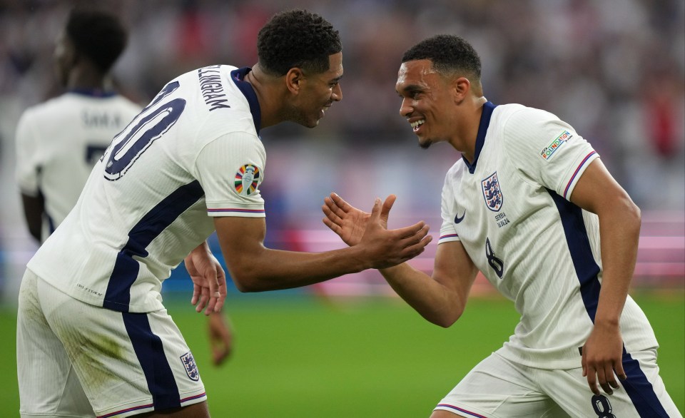 Jude Bellingham and Trent Alexander-Arnold celebrated together against Serbia