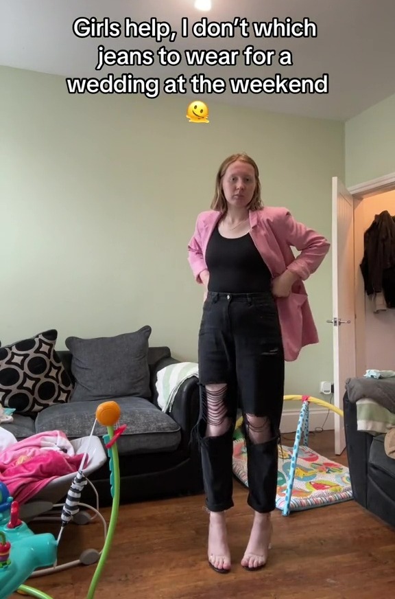 A mother has been savagely slammed after showing off two pairs of jeans that she wants to wear for an upcoming wedding