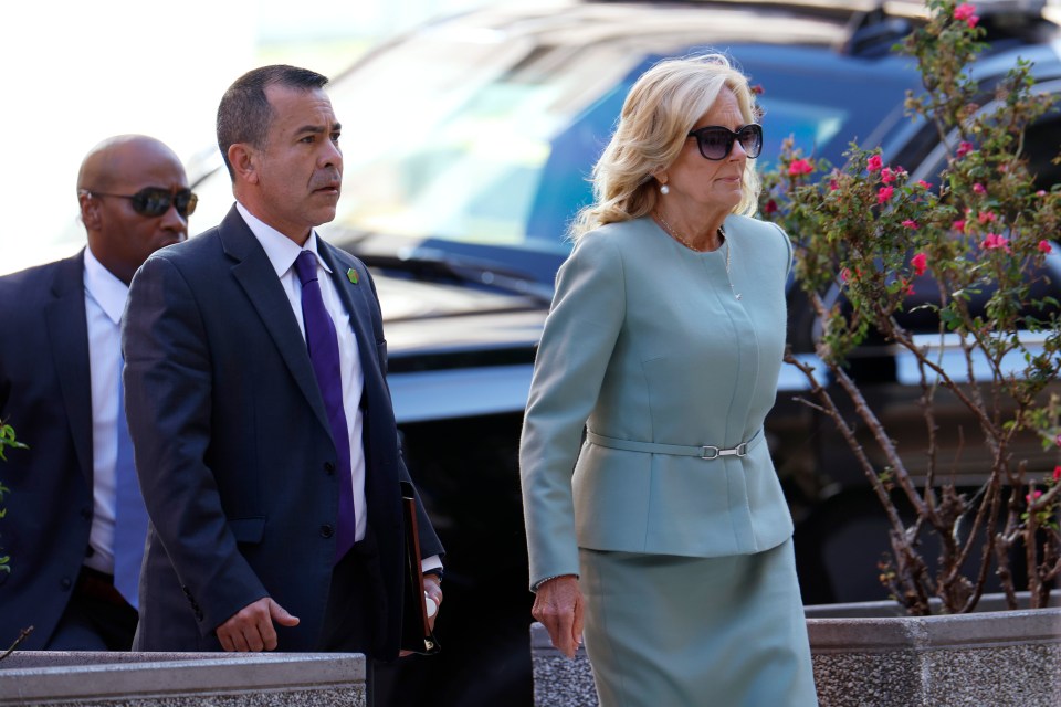 WILMINGTON, DELAWARE - JUNE 04: First lady Jill Biden and her senior advisor Anthony Bernal (L) arrive to the J. Caleb Boggs Federal Building for the trial of Hunter Biden, son of U.S. President Joe Biden, on June 04, 2024 in Wilmington, Delaware. Opening statements begin today in Hunter Biden's trial for felony gun charges. (Photo by Anna Moneymaker/Getty Images)