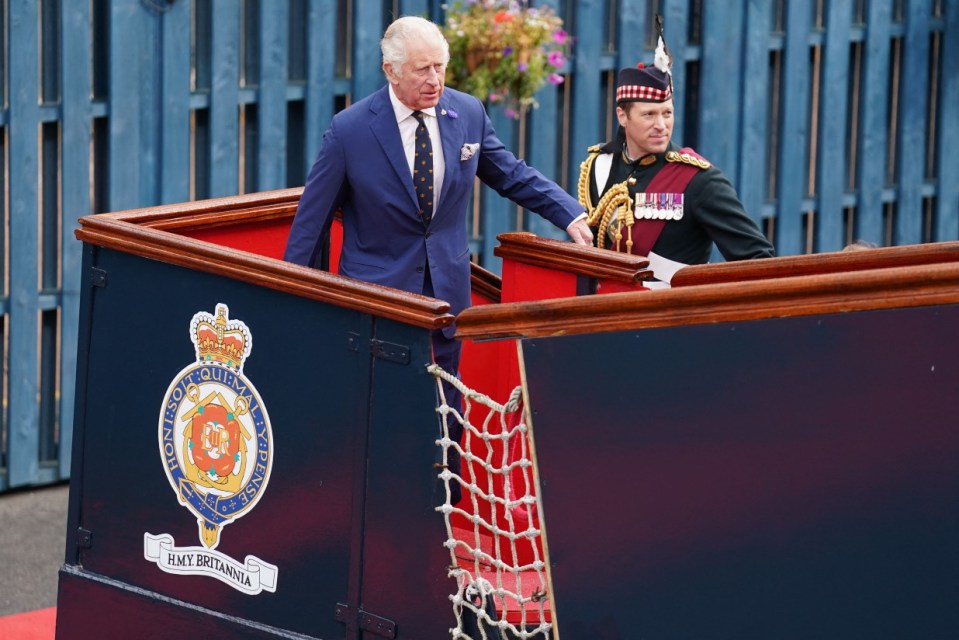 King Charles III and Major Johnny Thompson having a tour of the Royal Yacht Britannia in 2023