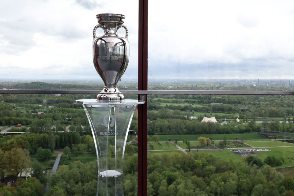 The Euro 2024 trophy overlooks the wide open green spaces of Nordsternpark