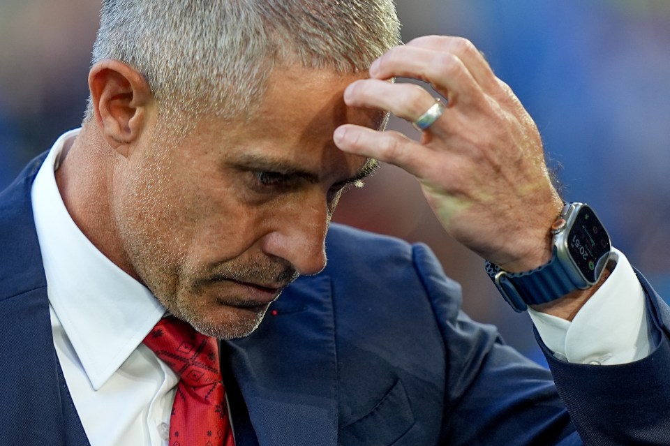 DUSSELDORF, GERMANY - JUNE 24: Head coach of Albania Sylvinho reacts during UEFA EURO 2024 Group B football match between Albania and Spain at Dusseldorf Arena in Dusseldorf, Germany on June 24, 2024. (Photo by Emin Sansar/Anadolu via Getty Images)