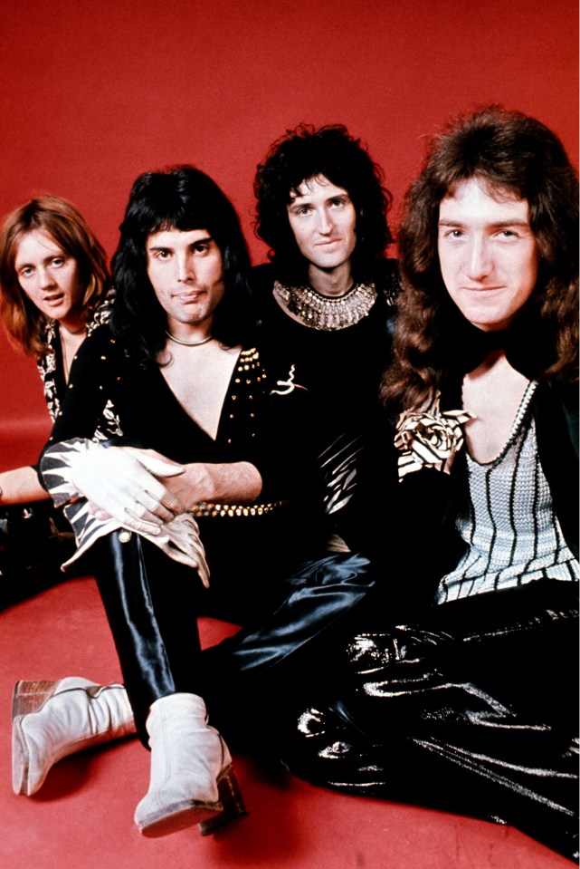 Drummer Roger Taylor, singer Freddie Mercury, guitarist Brian May and bassist John Deacon of British rock band Queen