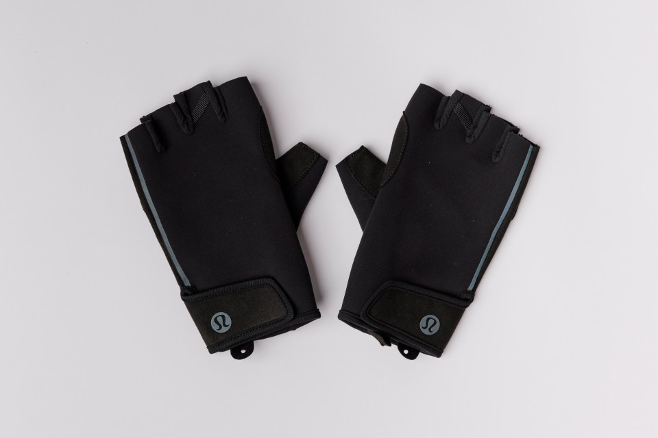 Pair of black Lululemon training gloves.